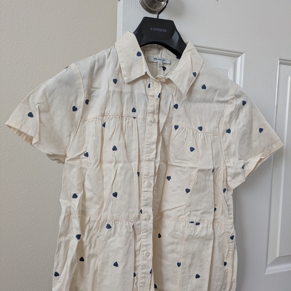 Madewell Tops - Express Casual Cream Shirt with Navy Heart Design
